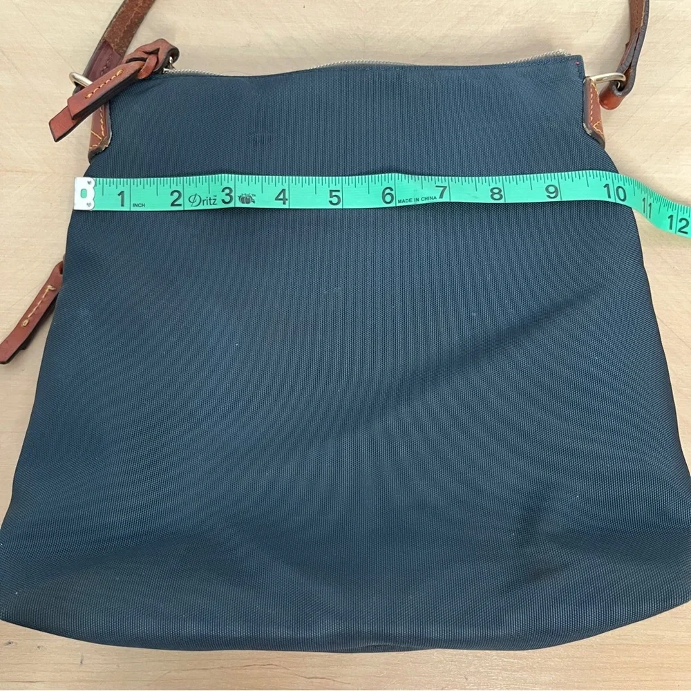 Dooney & Burke Blue Nylon Crossbody Bag with Brown Leather Details Zip Closure